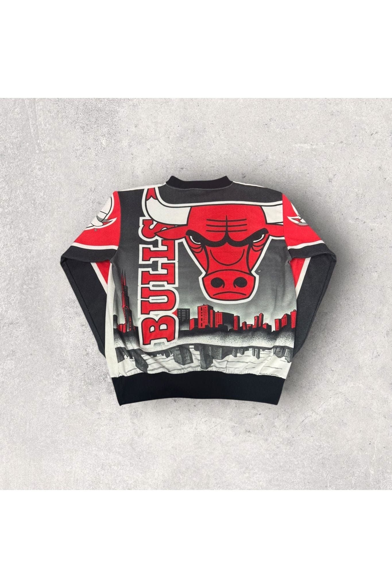 Vintage 90s Made In USA Chalk Line All Over Print Bulls Crewneck- L