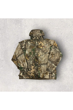 Real Tree Camo Full Zip Button Snap Hooded Jacket- M