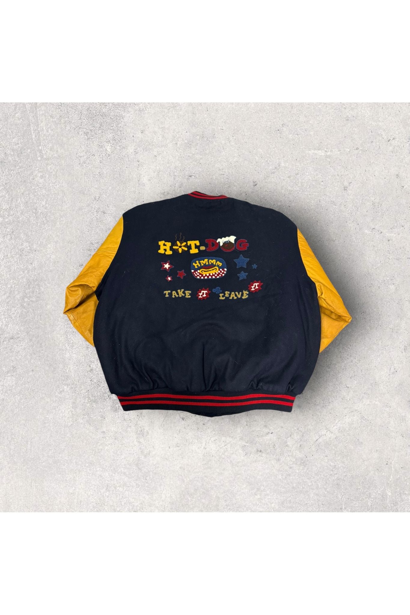 Vintage Oilily's Hot Dog Take It Leave It Letterman Bomber Jacket- M