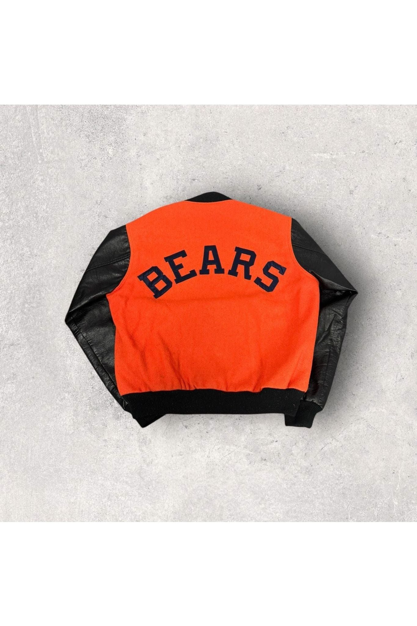 Vintage Locker Line Chicago Bears Wool Leather Button Snap Bomber Jacket- L