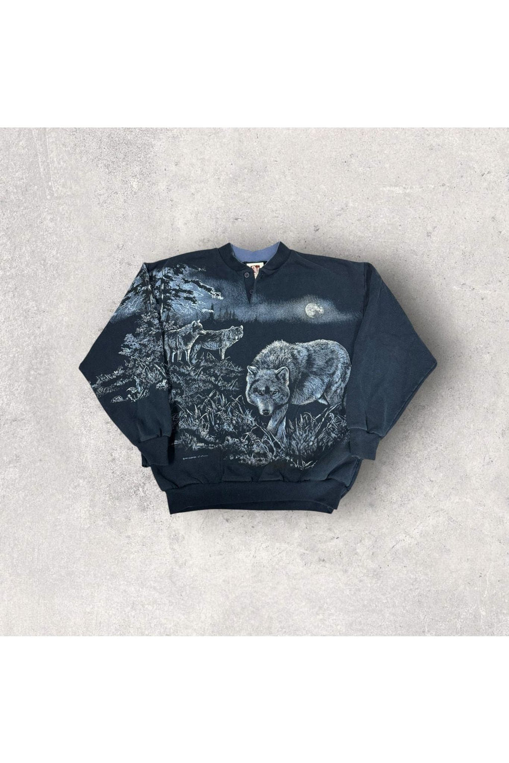 Vintage Art Unlimited Sportswear Wolves Nature All Over Print Crewneck- M