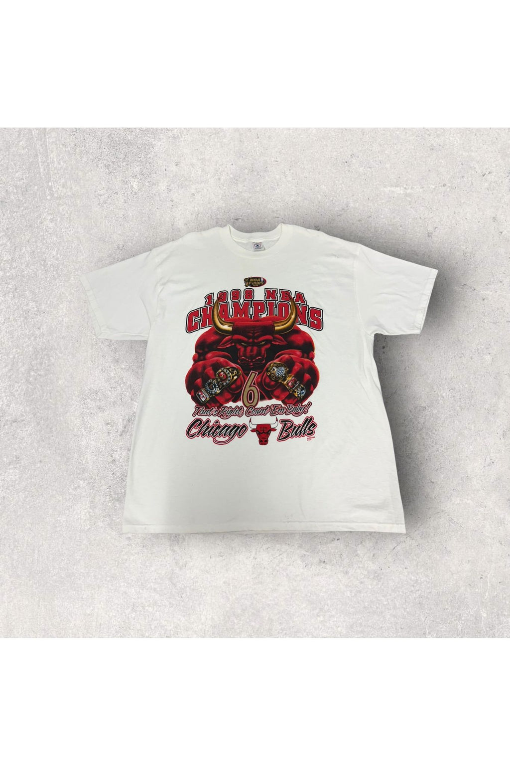 Vintage 1998 Chicago Bulls NBA Champions That's Right, Count 'Em Baby! Tee- XL