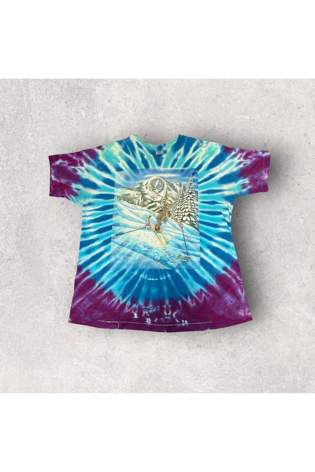 Vintage 1990 Grateful Dead Skiing Skeleton Tie-Dye Tee- XL