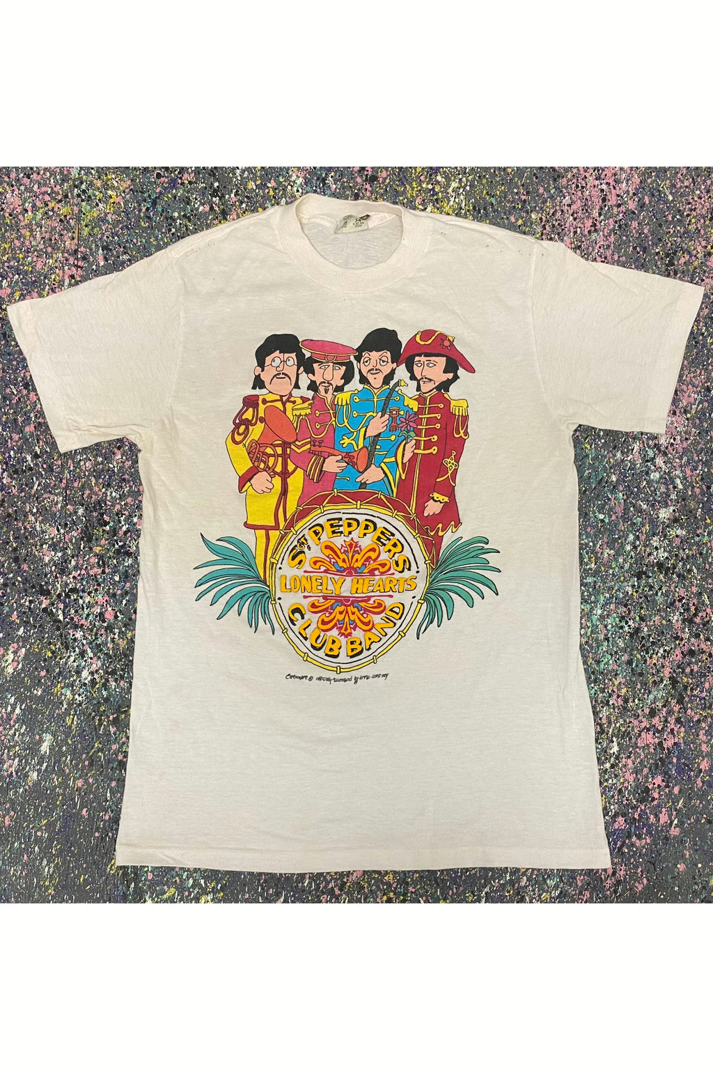 Vintage 80s The Beatles Sgt. Peppers Lonely Hearts Club Band Puff Print Tee- M