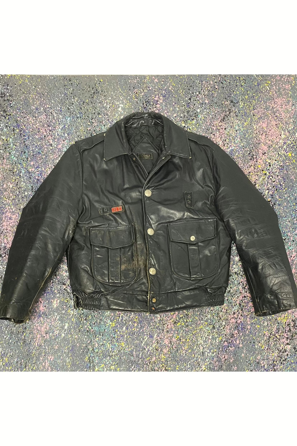 Vintage 80s Advance Store Chicago Police Leather Jacket w/ '98 Toys for Tots Pin- L